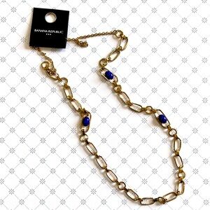 NWT Banana Republic Factory gold tone links and blue beads necklace